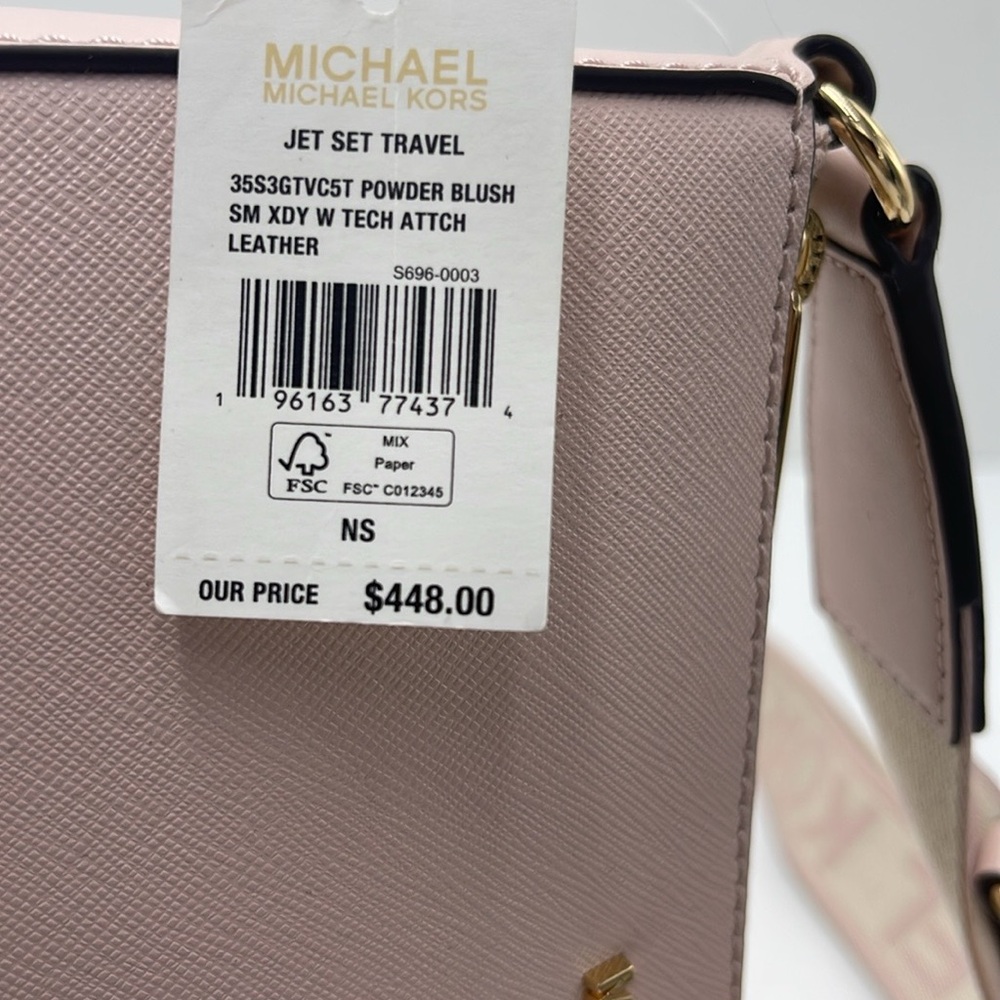MICHAEL KORS Jet Set Saffiano Leather Crossbody Bag with Case for Apple AirPods - Picture 6 of 16